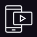 A phone and video player icon on a black background.