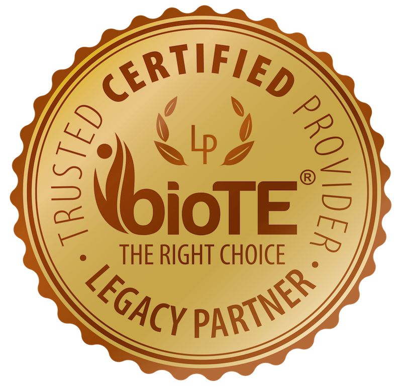 A gold and black seal that says biote trusted certified provider legacy partner.
