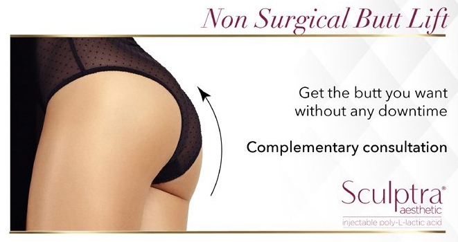 A woman 's butt with no panties on and the words non surgical buttocks augmentation