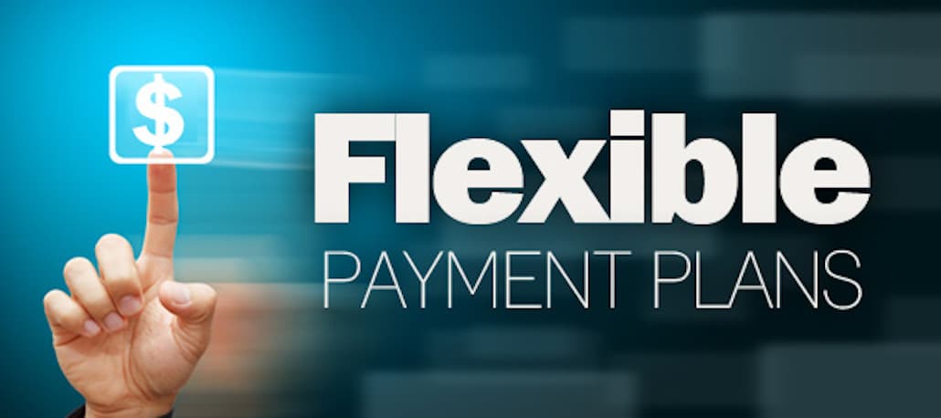A blue background with the words flexible payment plans.
